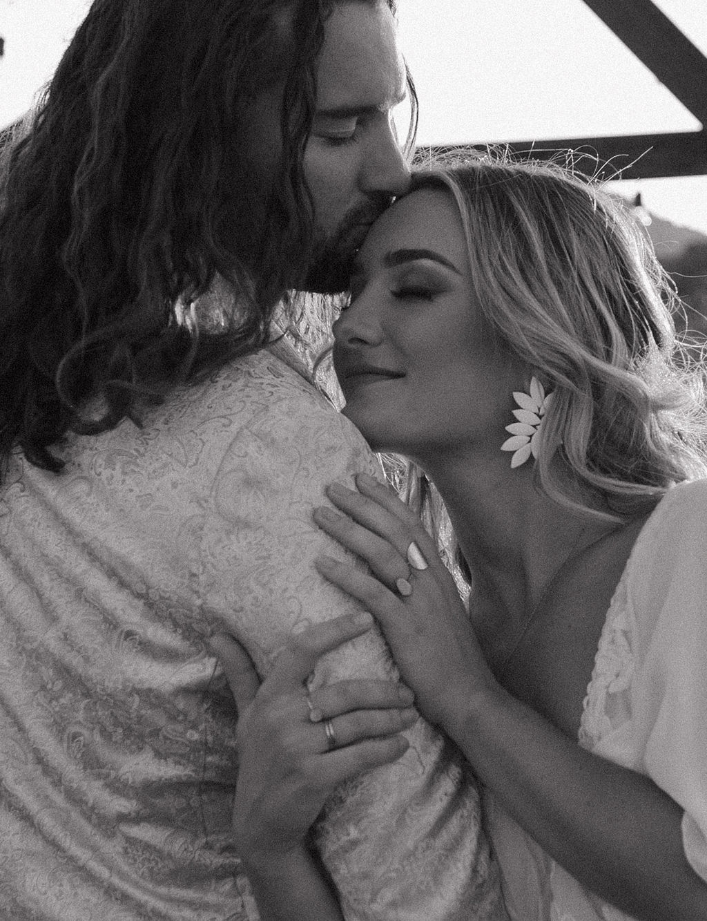 An up close photo of a bride and groom