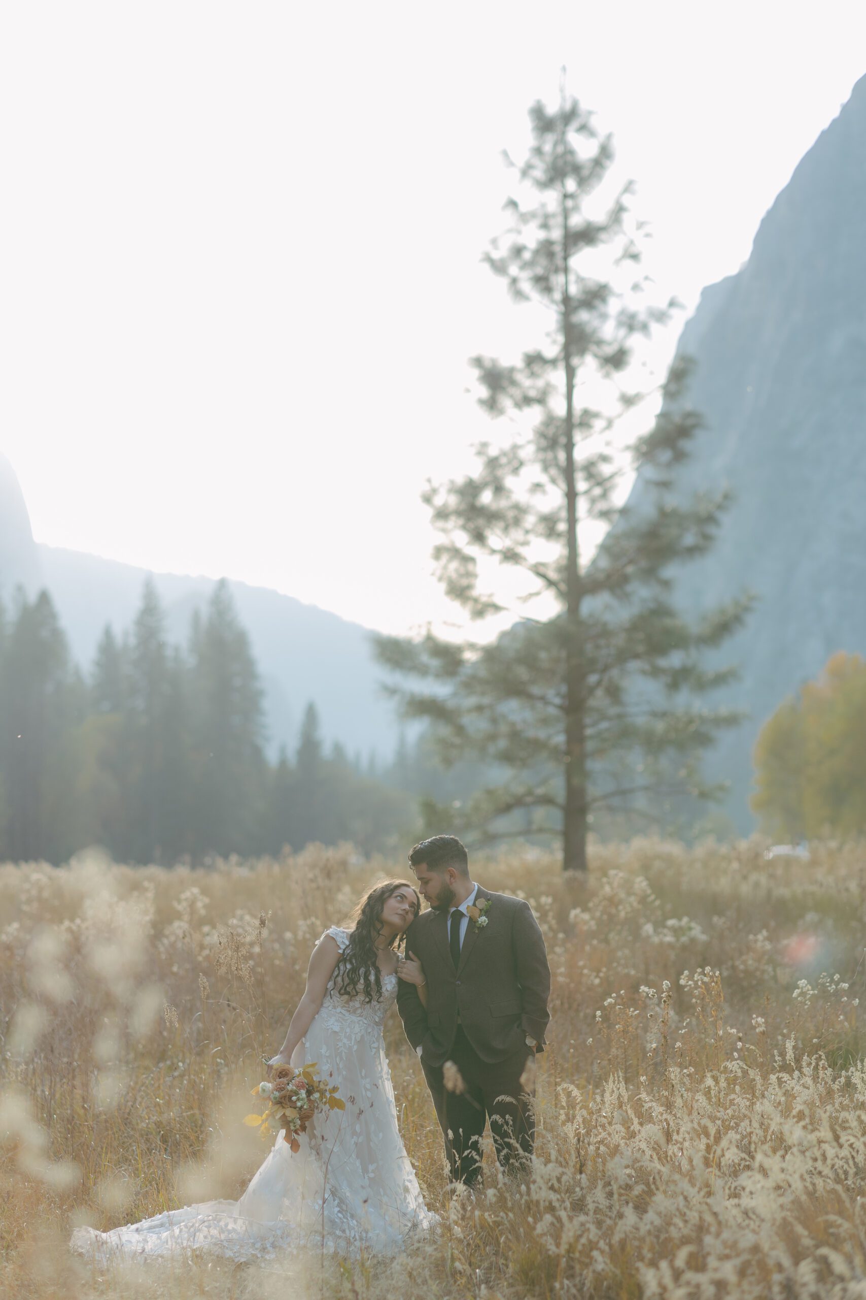 Bride looking at groom during editorial photos at Yosemite wedding