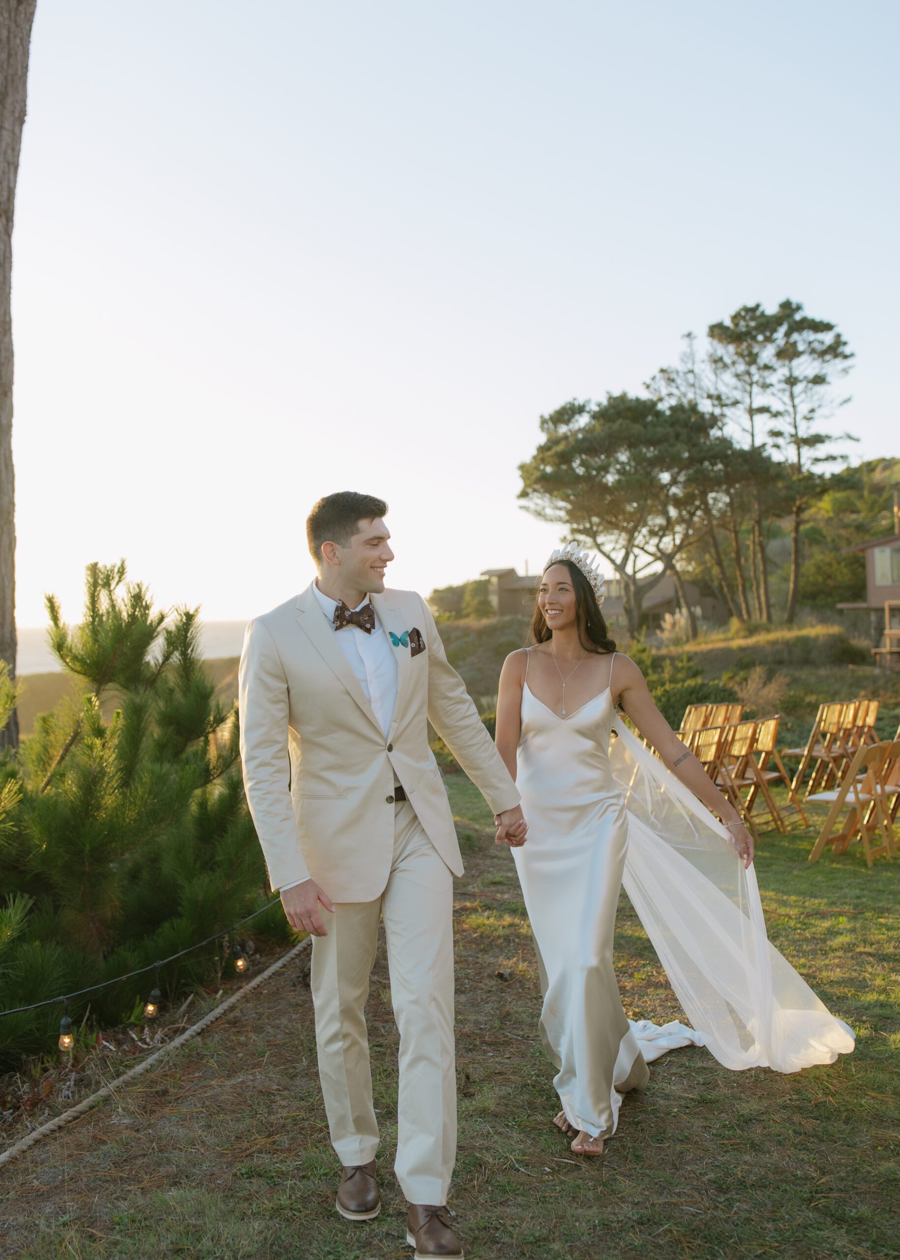 Bride and groom photographed walking towards camera at Bay Area wedding
