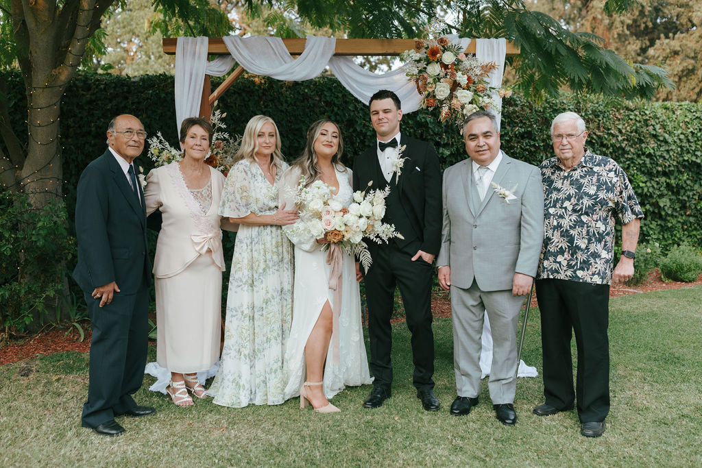 Wedding family photos from intimate backyard wedding