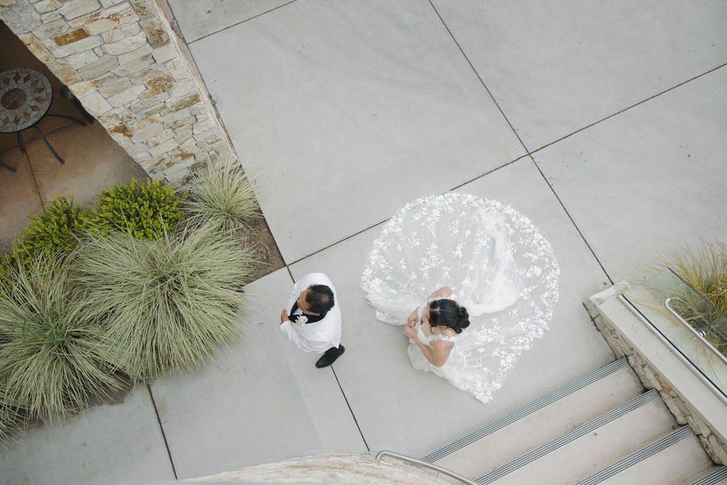 Arial photo of bride and groom before first look