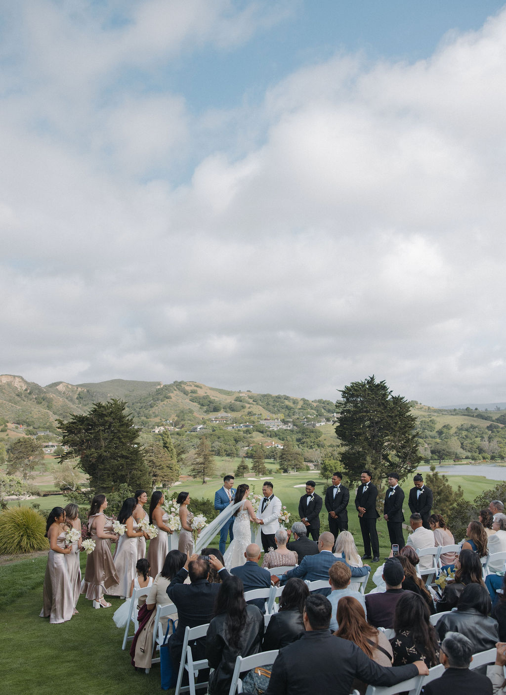 Arial view of a wedding ceremony at a Monterey wedding venue