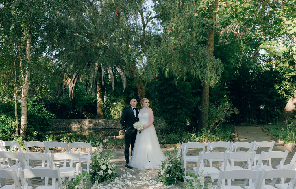 Editorial bride and groom photo at their ceremony site at their Napa Valley wedding venue