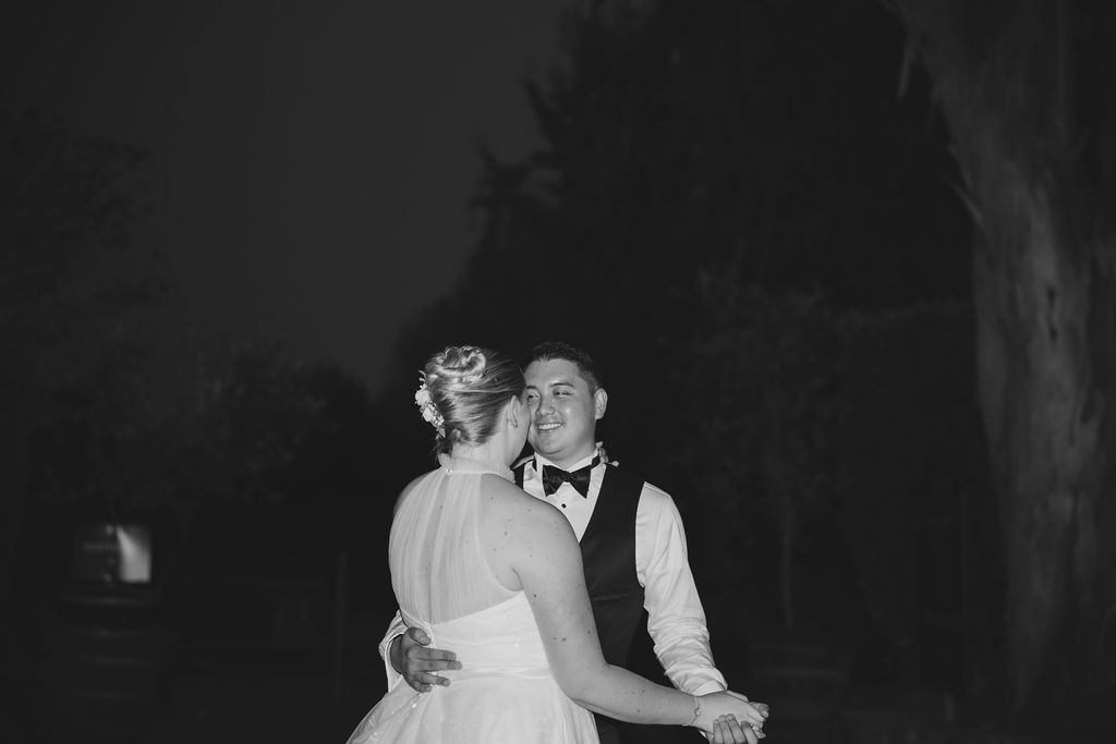 Bride and groom dancing during wedding reception