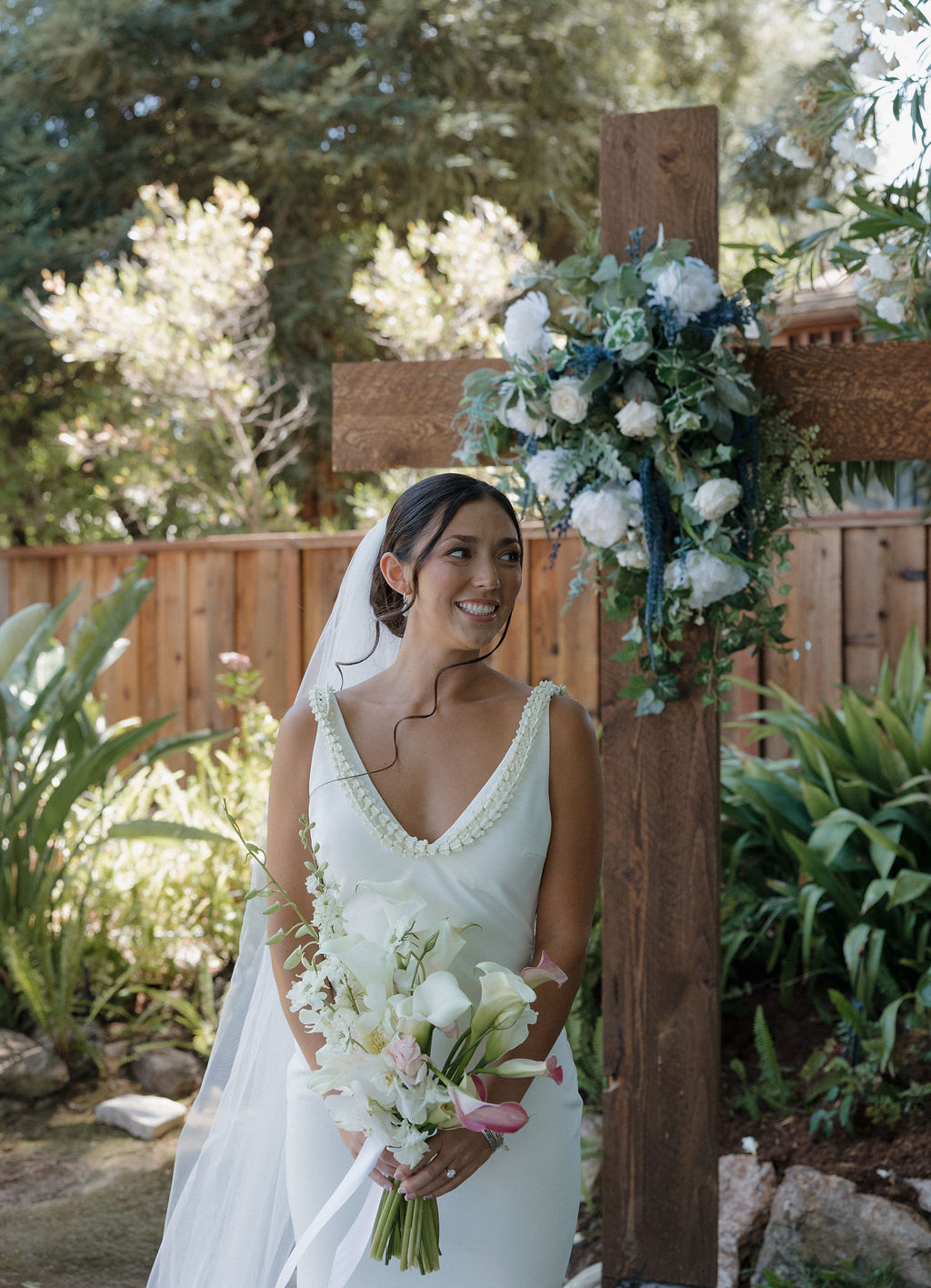 Bride looking at groom during wedding ceremony