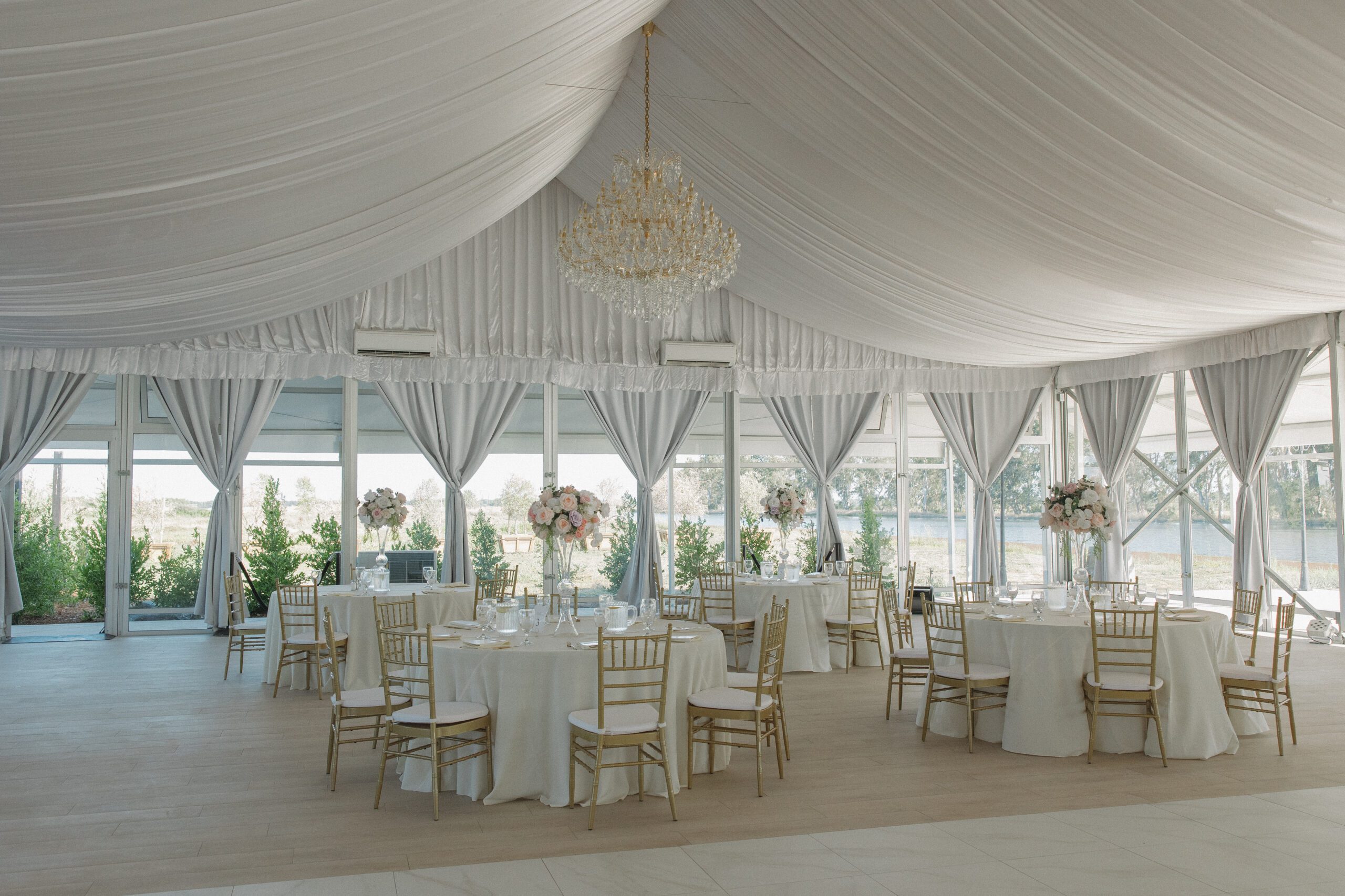 The marquee at Lakeview Estates done as a wedding reception setup