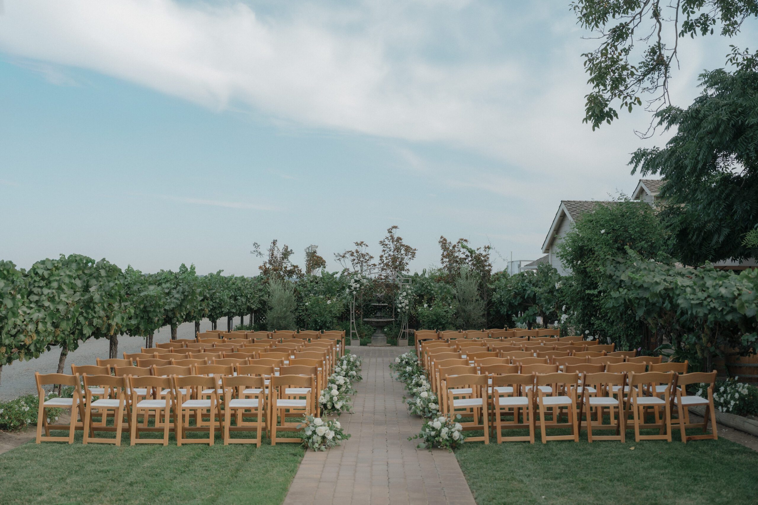 Wedding ceremony setup at Scribner bend vineyards