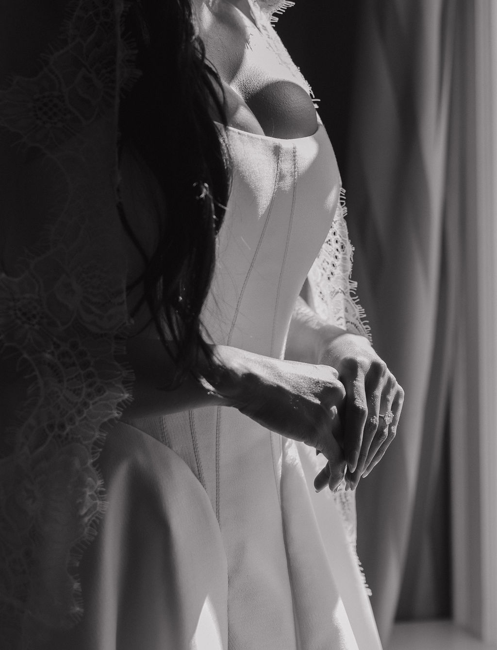 An up close photo of a bride during wedding getting ready photos