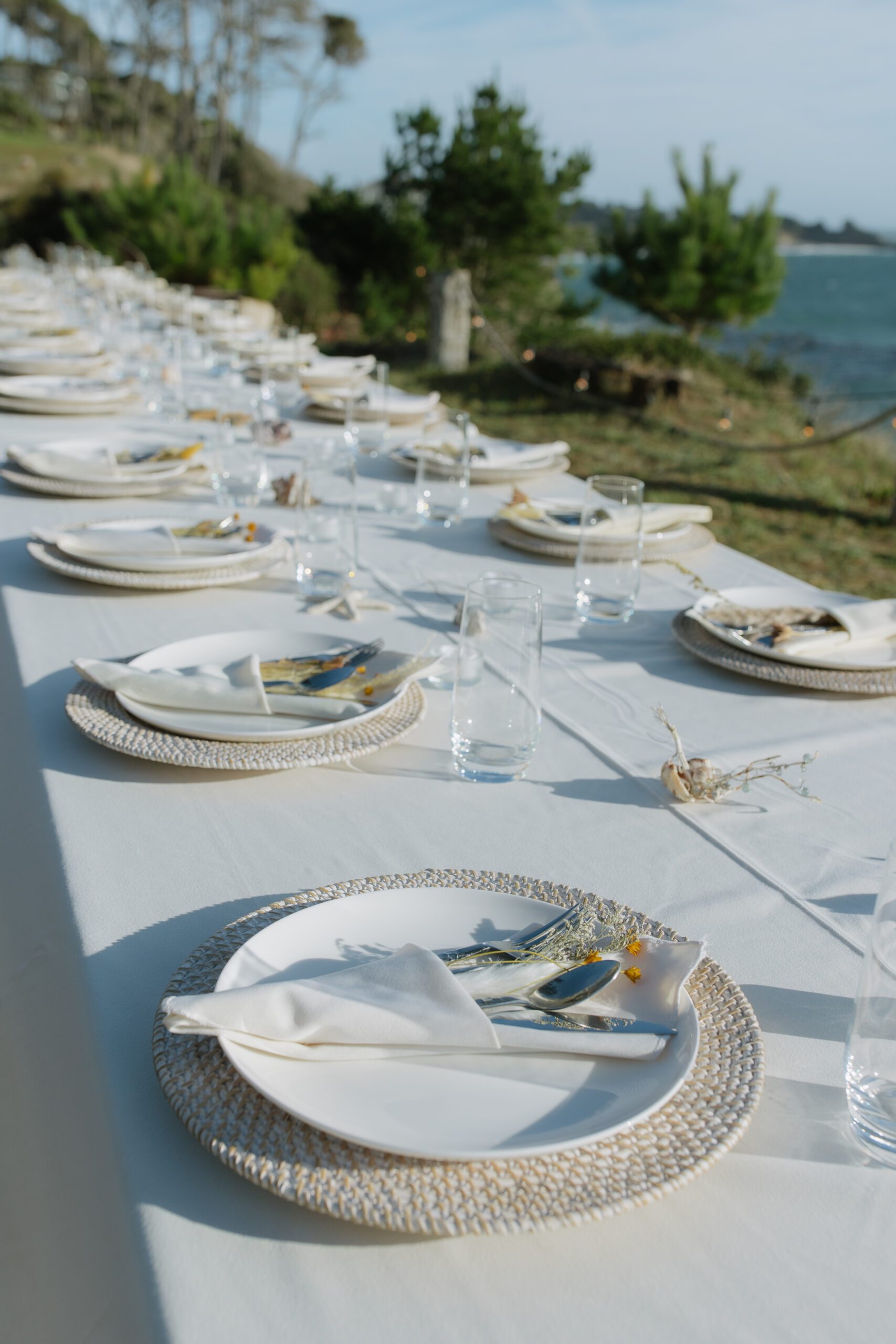 A wedding reception setup at a Bodega Bay wedding