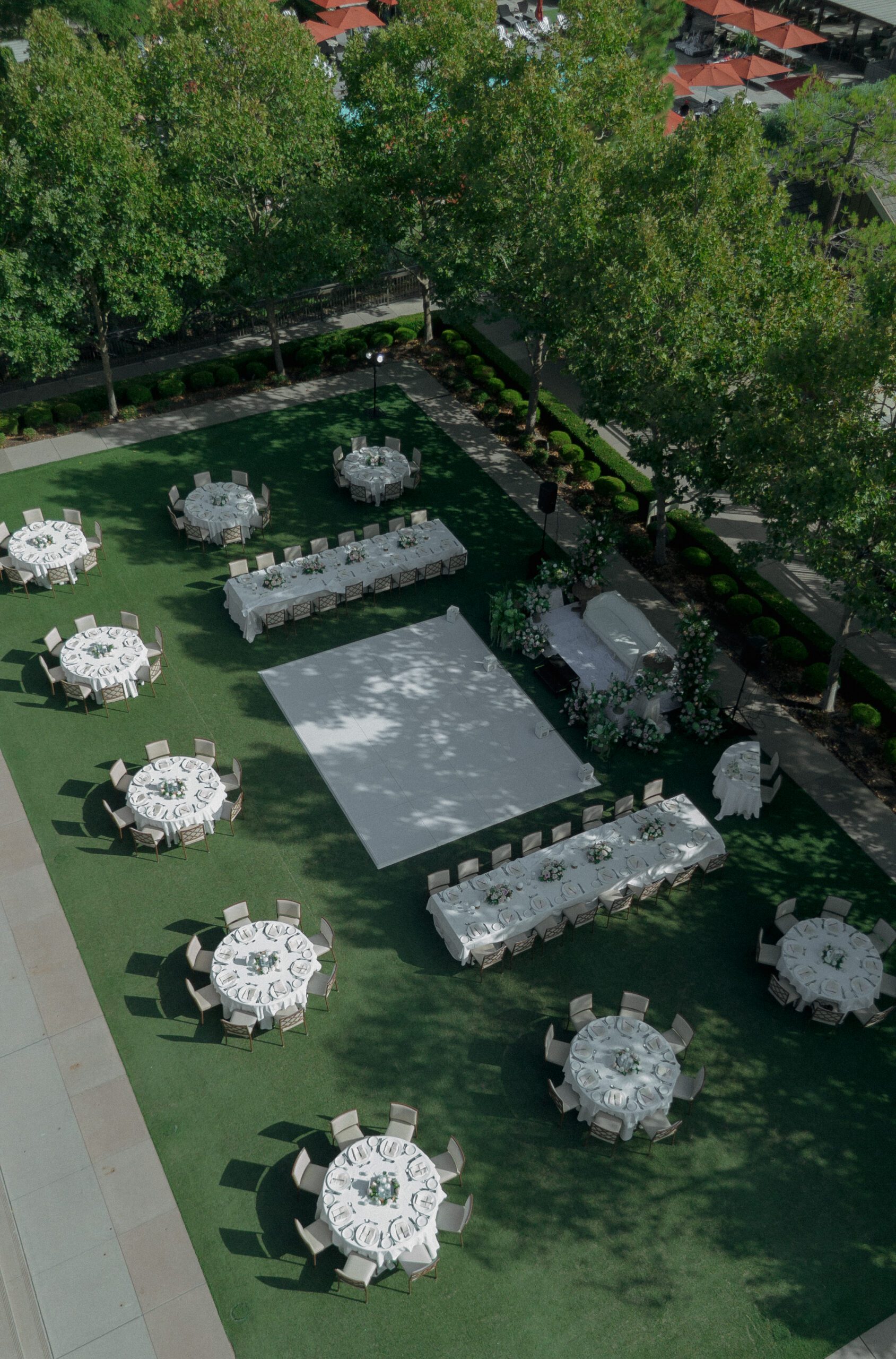 A wedding reception setup at Rosewood Sand Hill