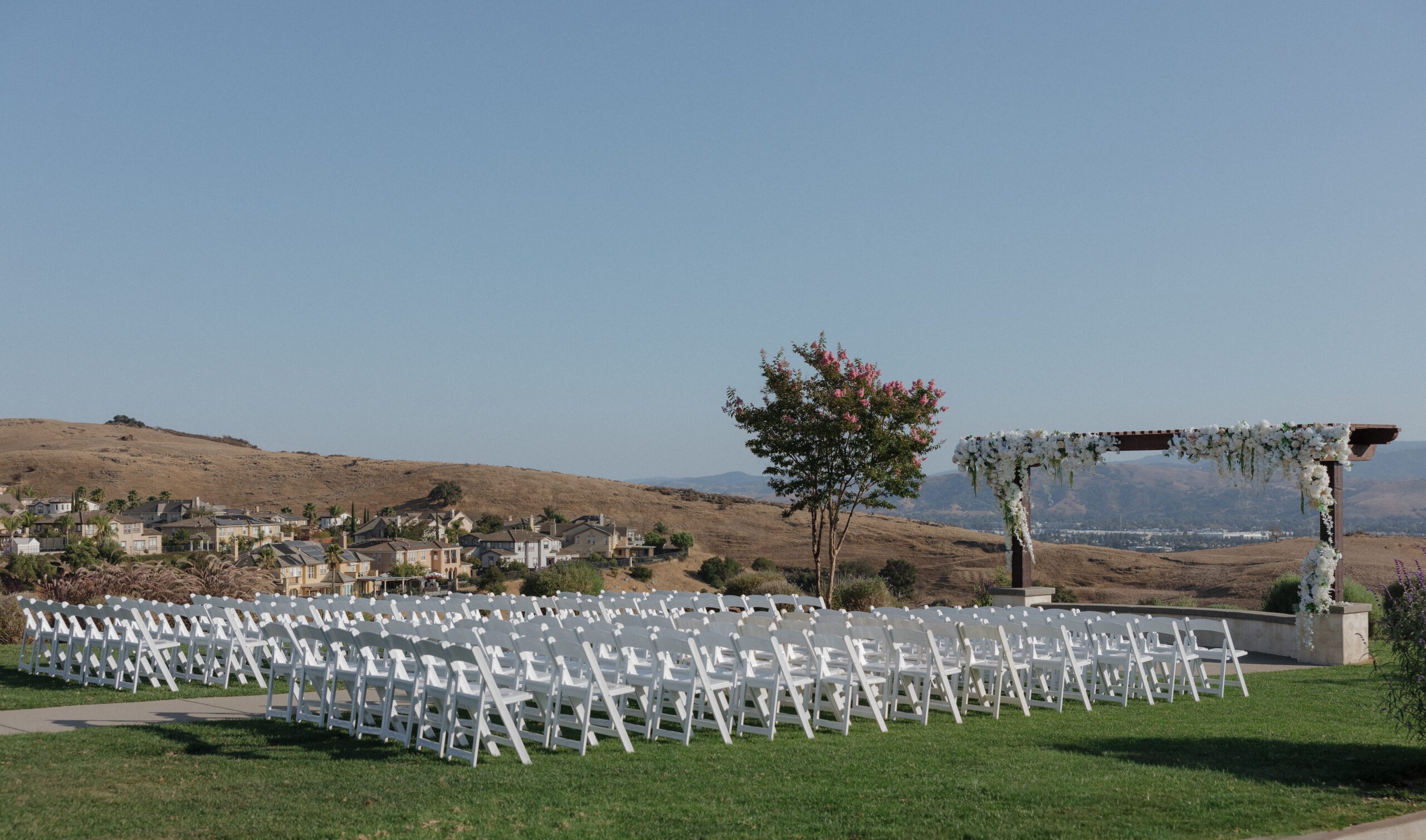A wedding ceremony setup at NorCal wedding venue the ranch at silver creek
