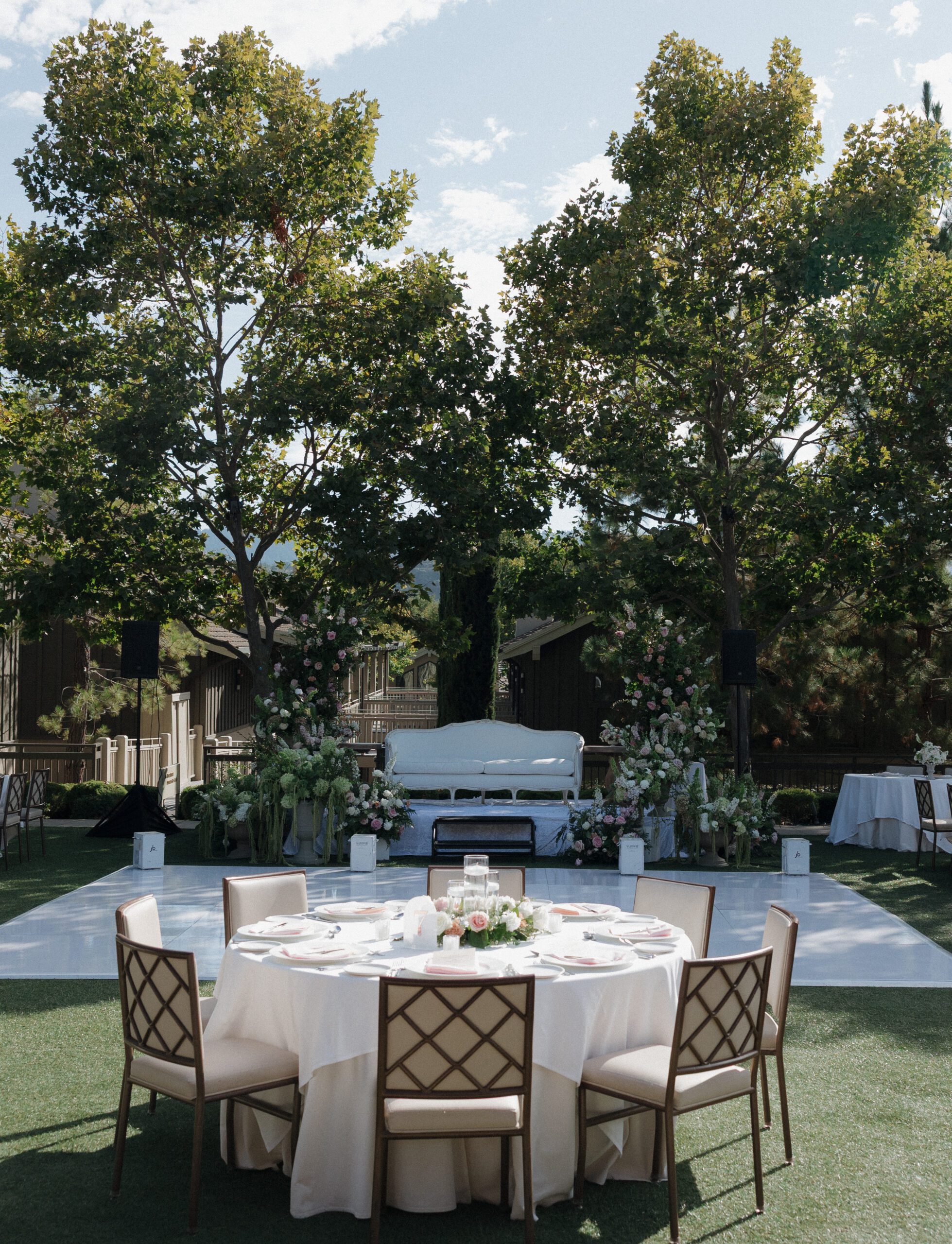 A wedding reception setup at Rosewood Sand Hill
