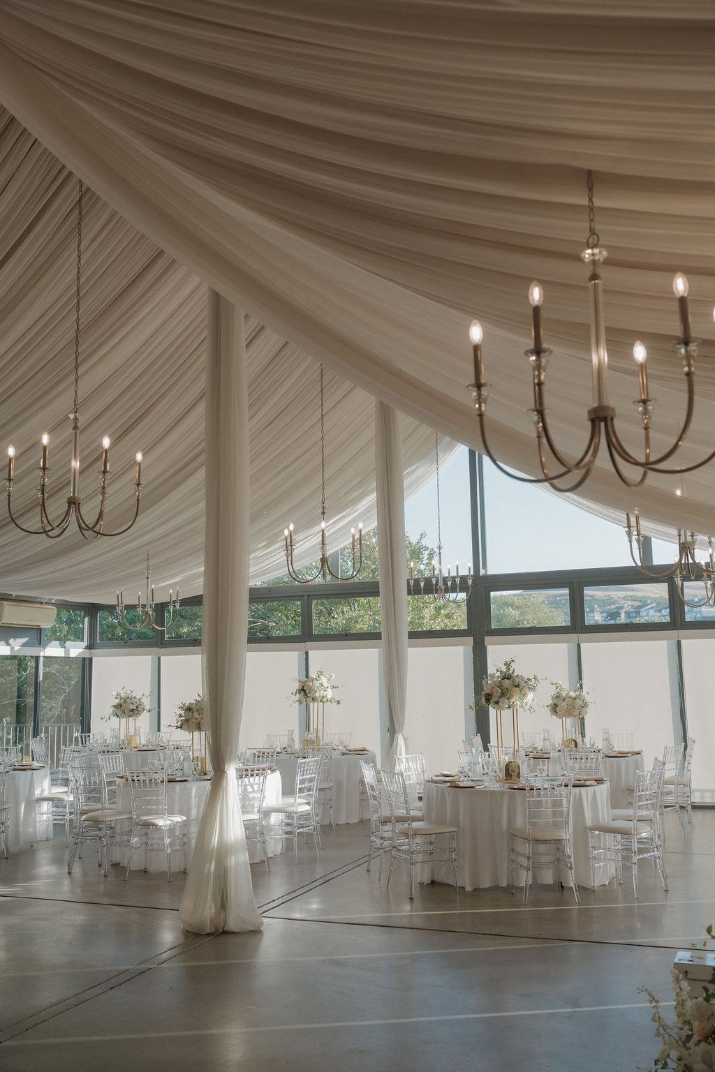 A wedding venue chosen from a wedding vendor checklist set up for a reception