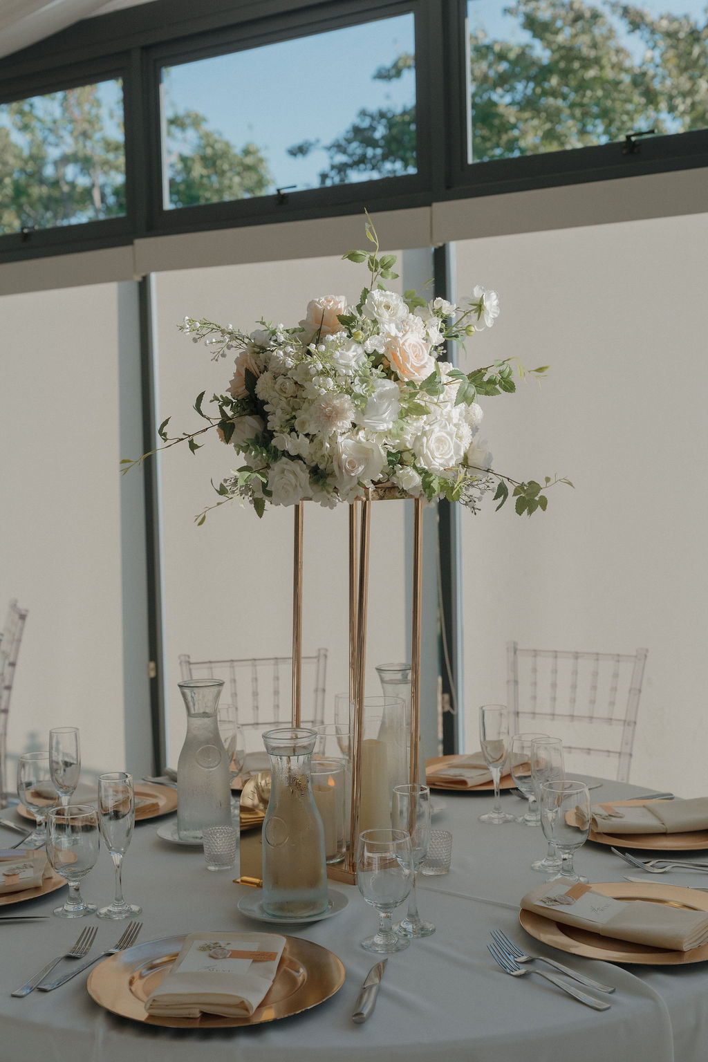 Wedding table setups from a rental company chosen from a wedding vendor checklist