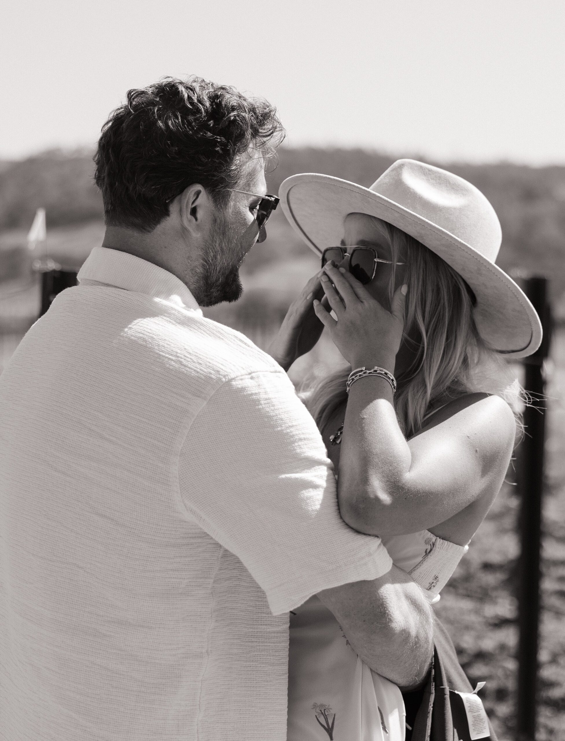 A woman crying after her fiancé proposed