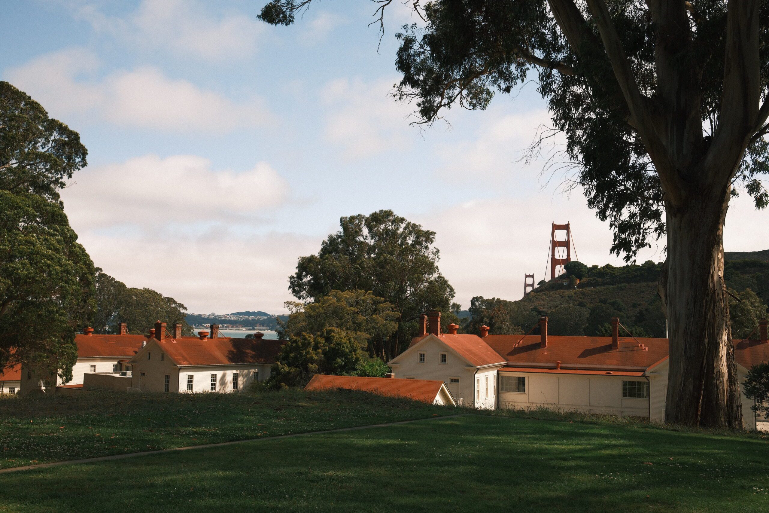 The view of the Golden Gate Bridge from a Cavallo Point Lodge wedding
