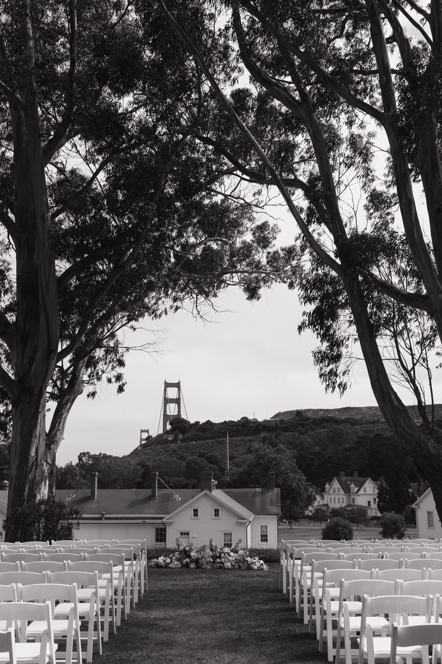 A Cavallo Point Lodge wedding ceremony in black and white