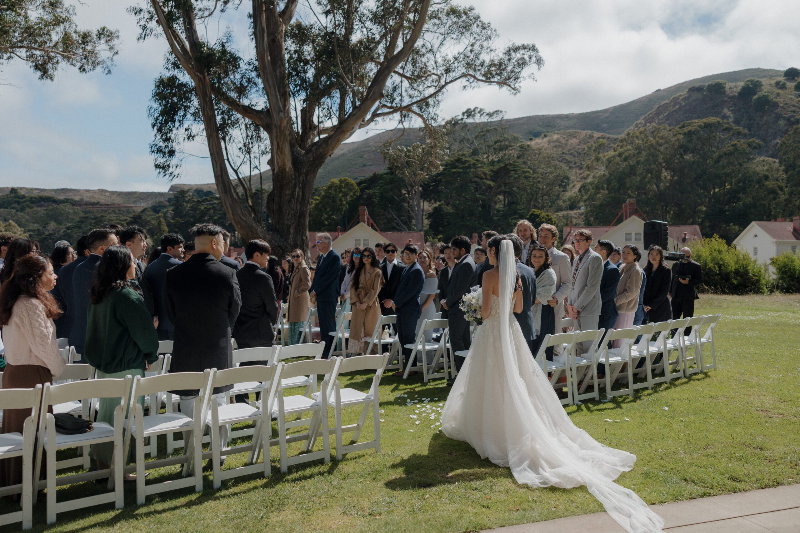 A bride walking down the aisle at Cavallo Point Lodge