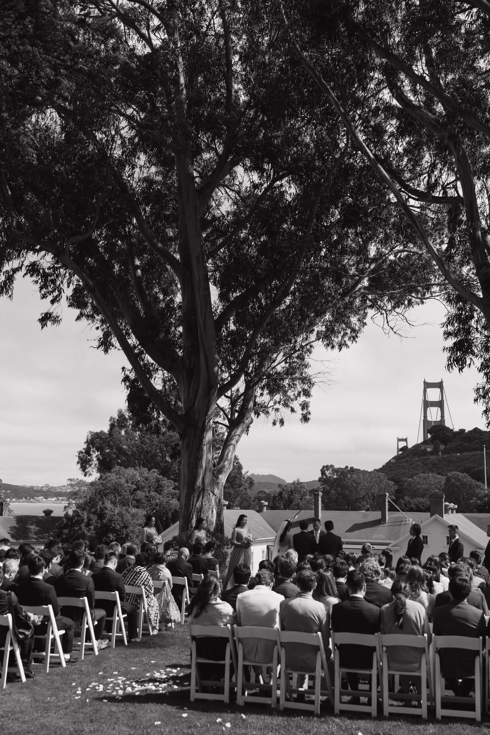 A Cavallo Point Lodge wedding ceremony in black and white