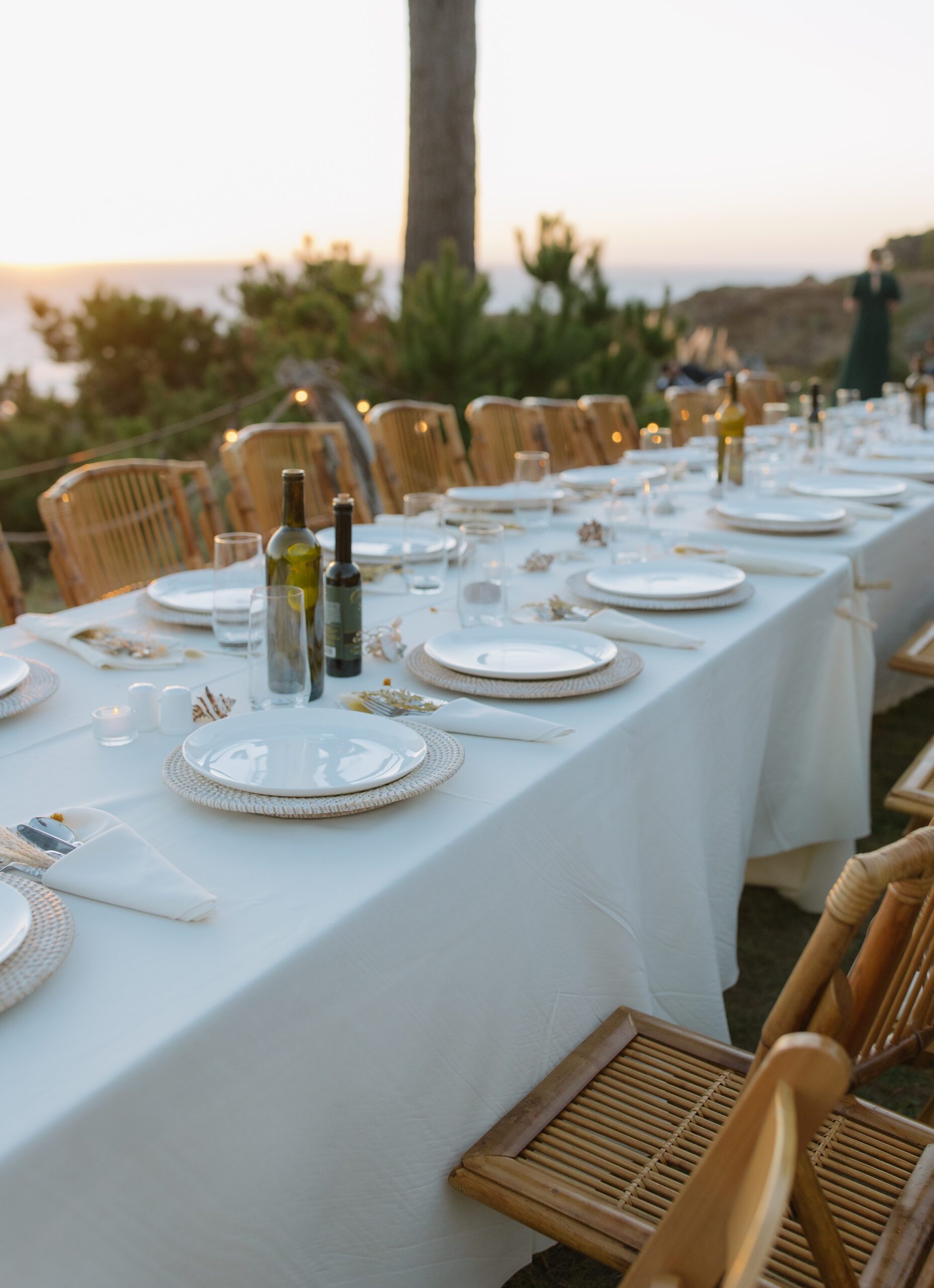 A wedding reception setup in a waterfront wedding location in Northern California