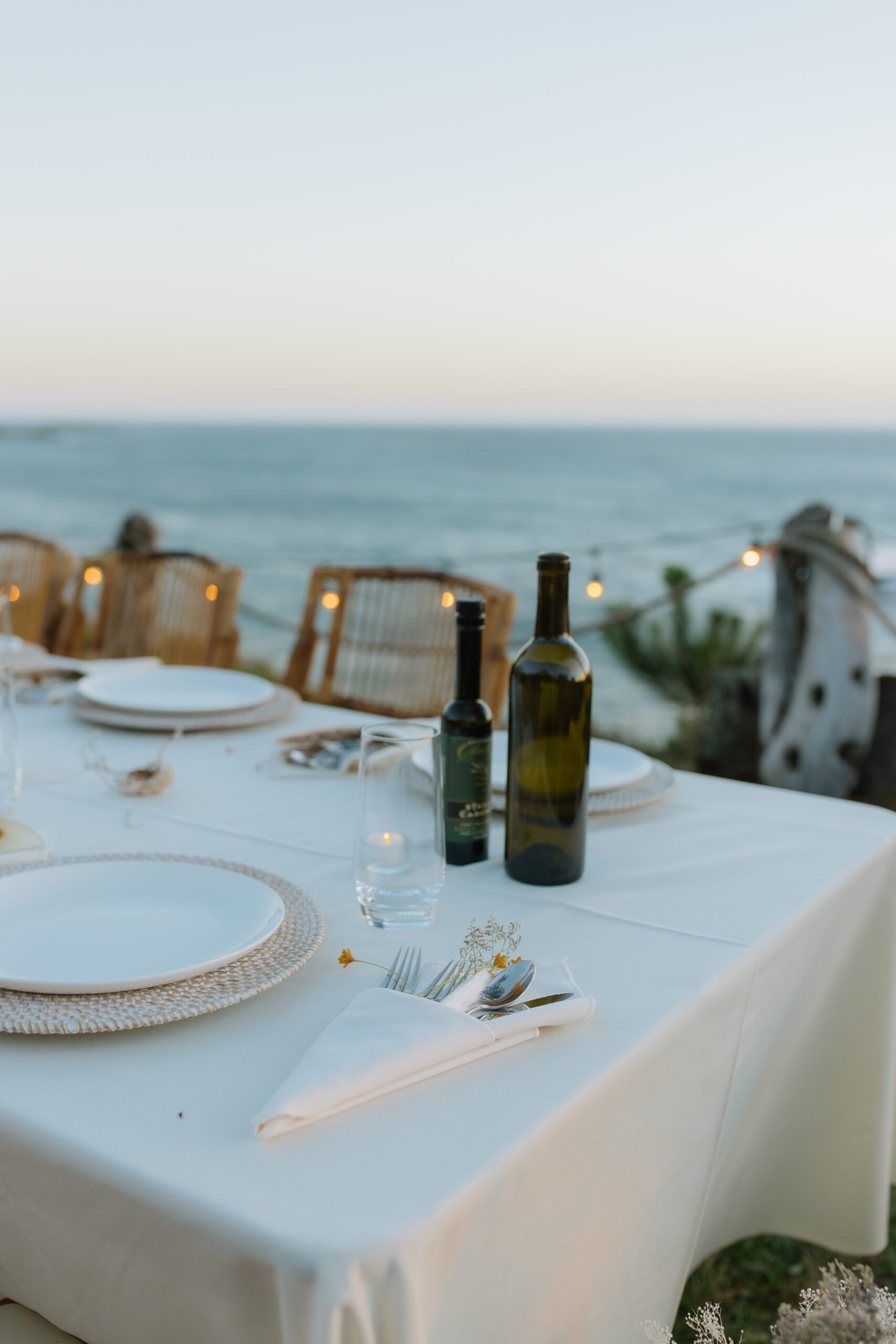 A wedding reception setup in a waterfront wedding location in Northern California