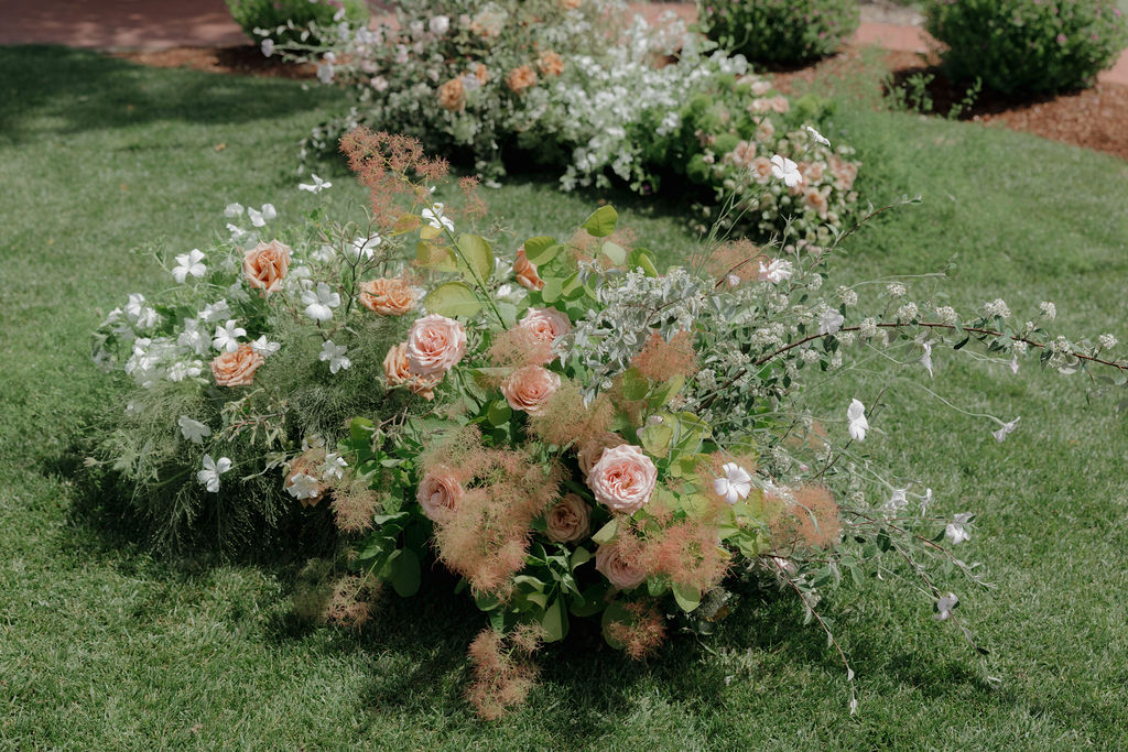 A floral arrangement at a hollins house wedding