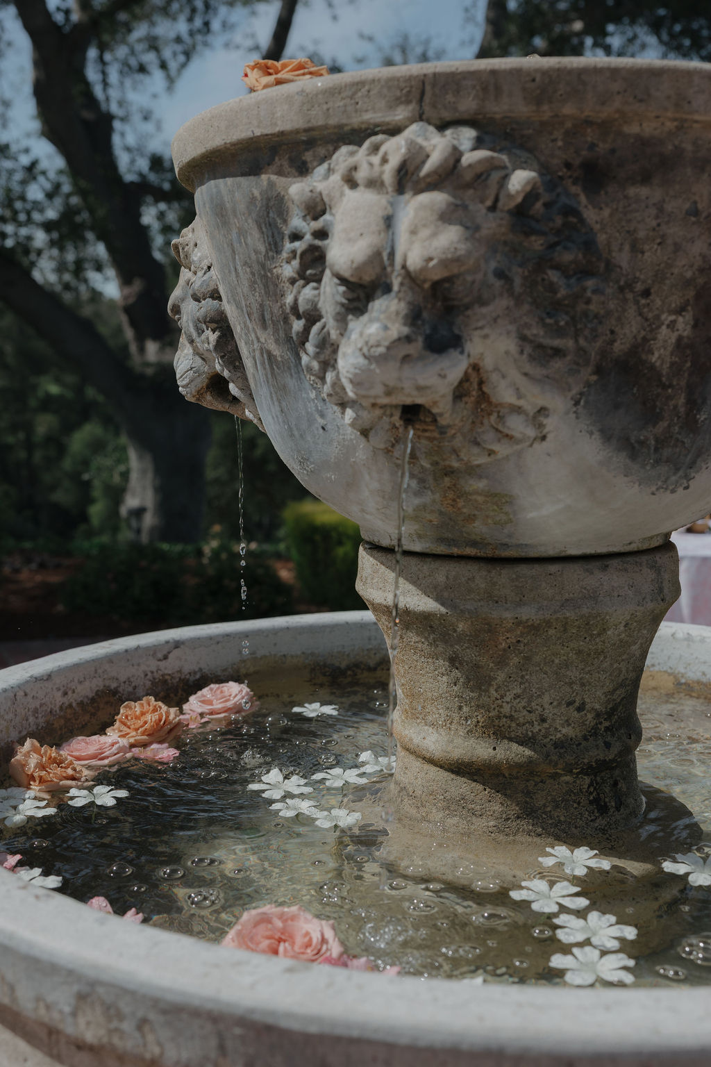 A water fountain at a wedding venue