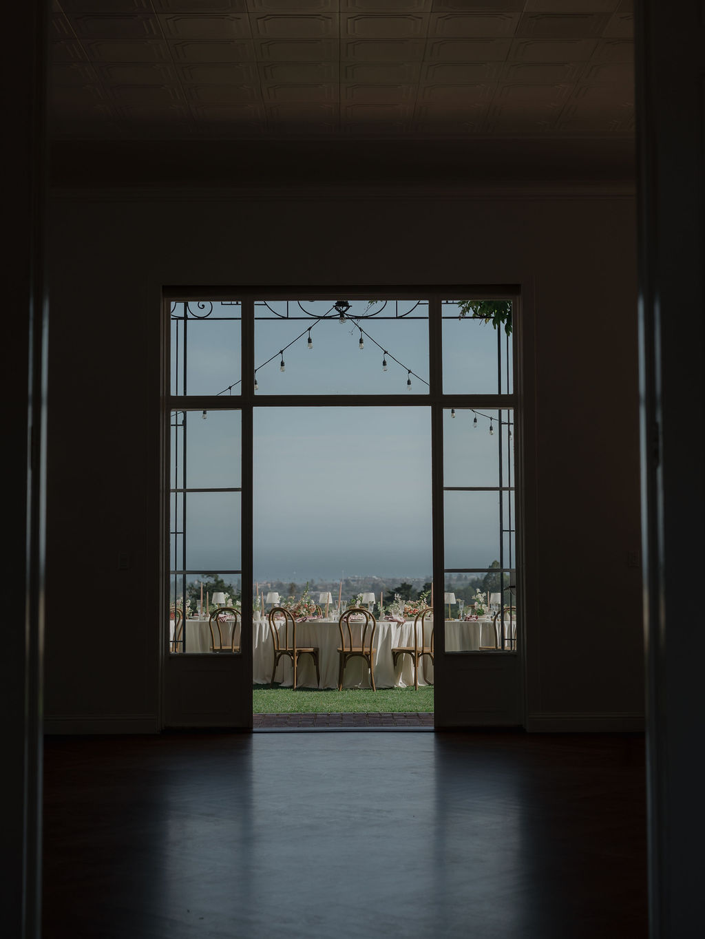 A photo of a wedding reception taken from inside