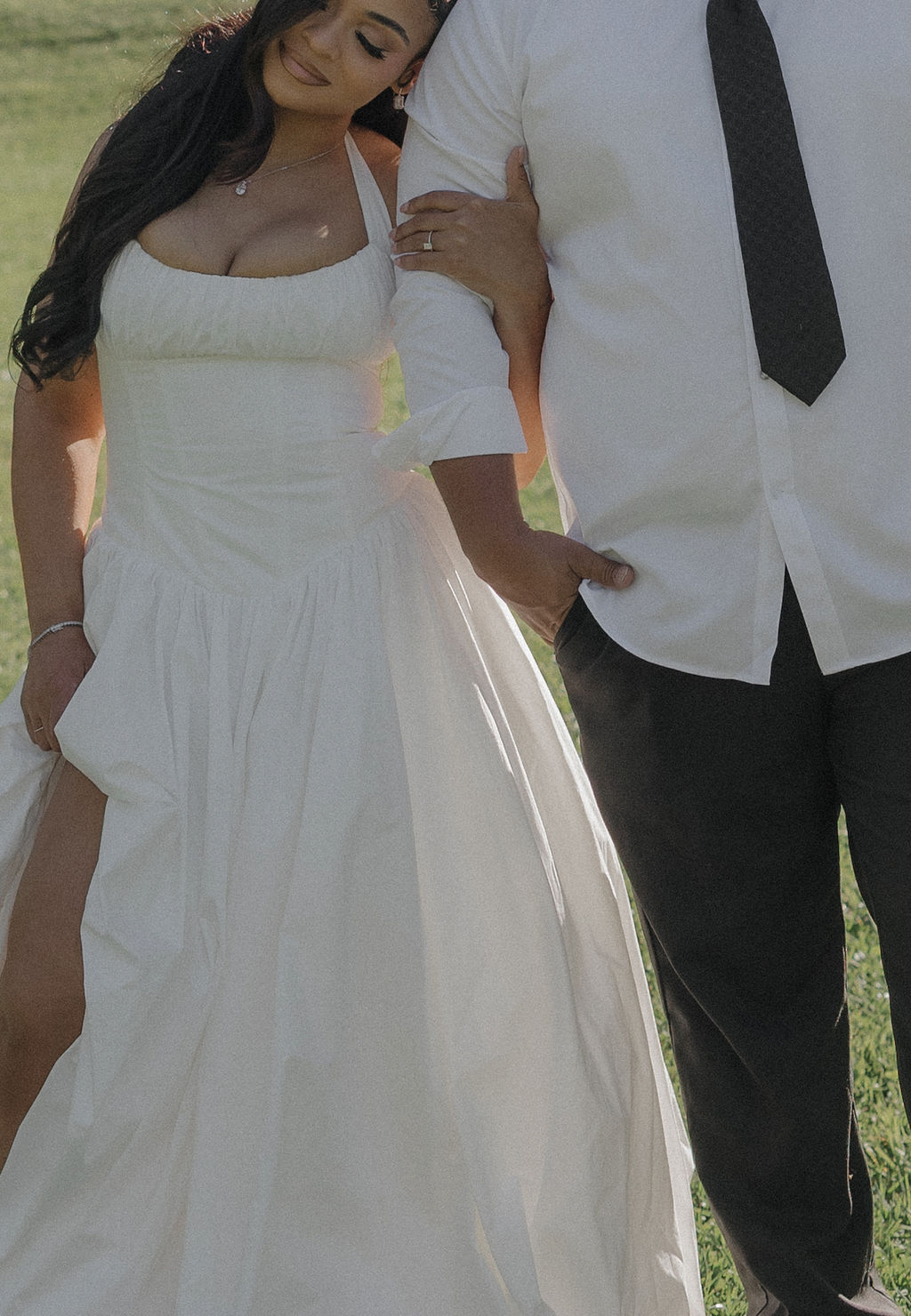 A bride and groom's outfits for a Montalvo Arts Center wedding