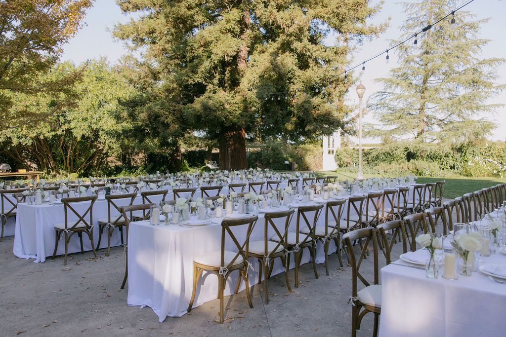 A wedding reception setup outside