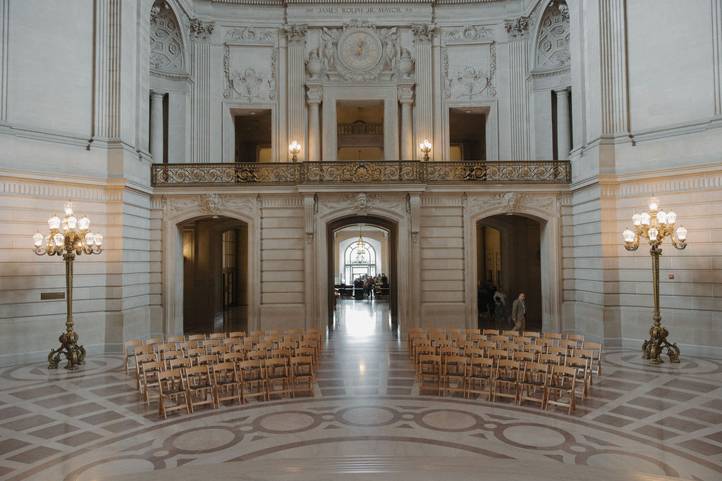 A ceremony setup for a San Francisco city hall wedding