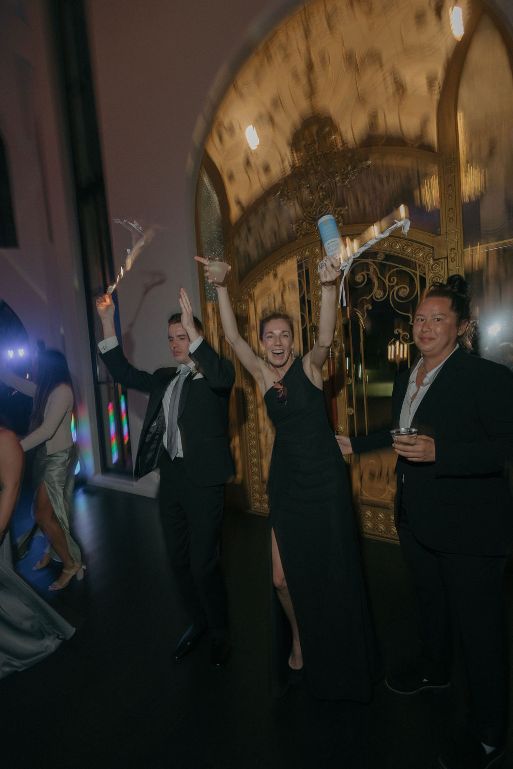 Wedding guests dancing at a wedding reception