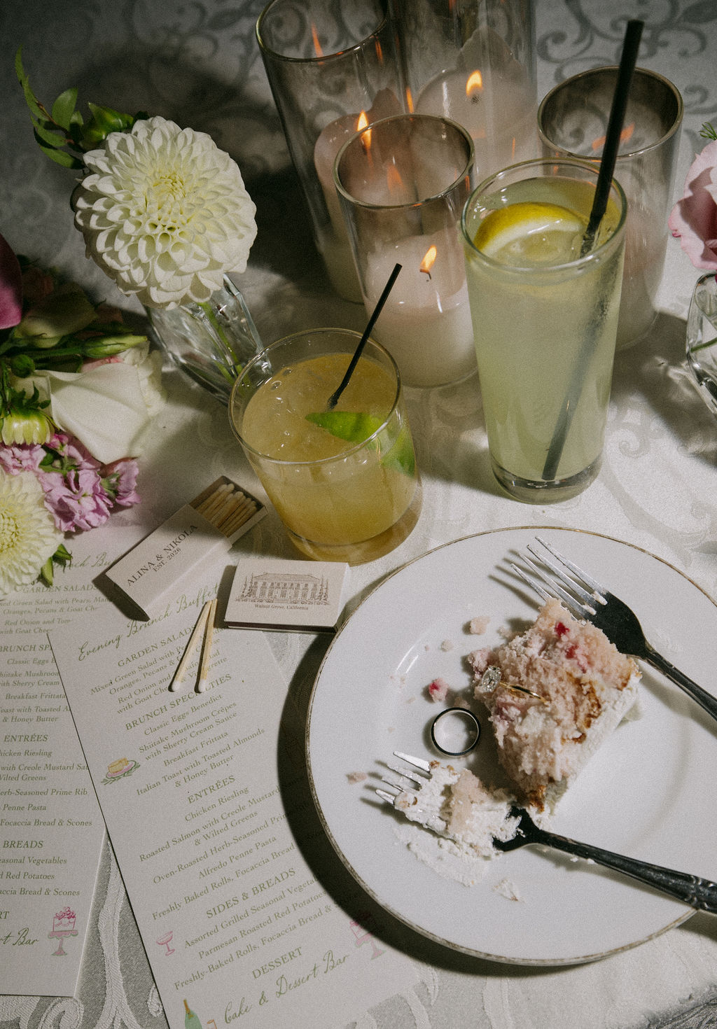 A wedding reception table at a pink and green wedding
