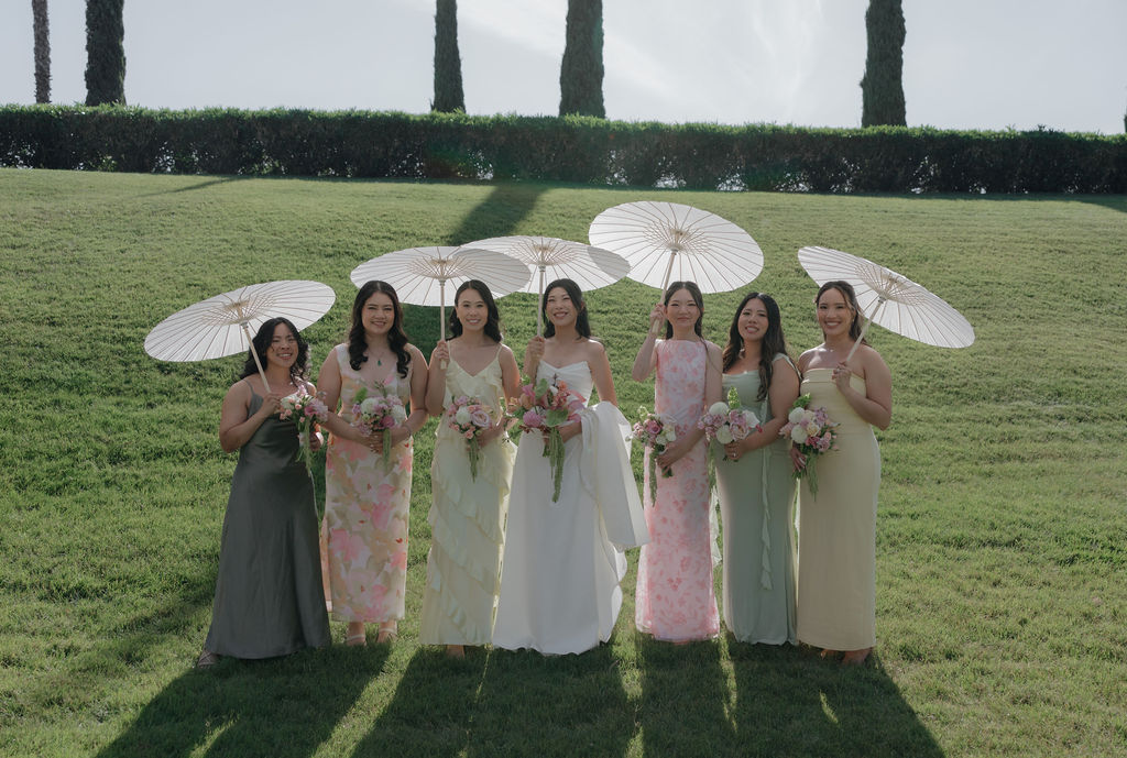 Bridesmaids for a pink and green wedding