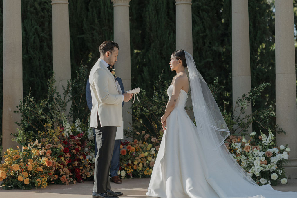 A bride and groom at their wedding ceremony