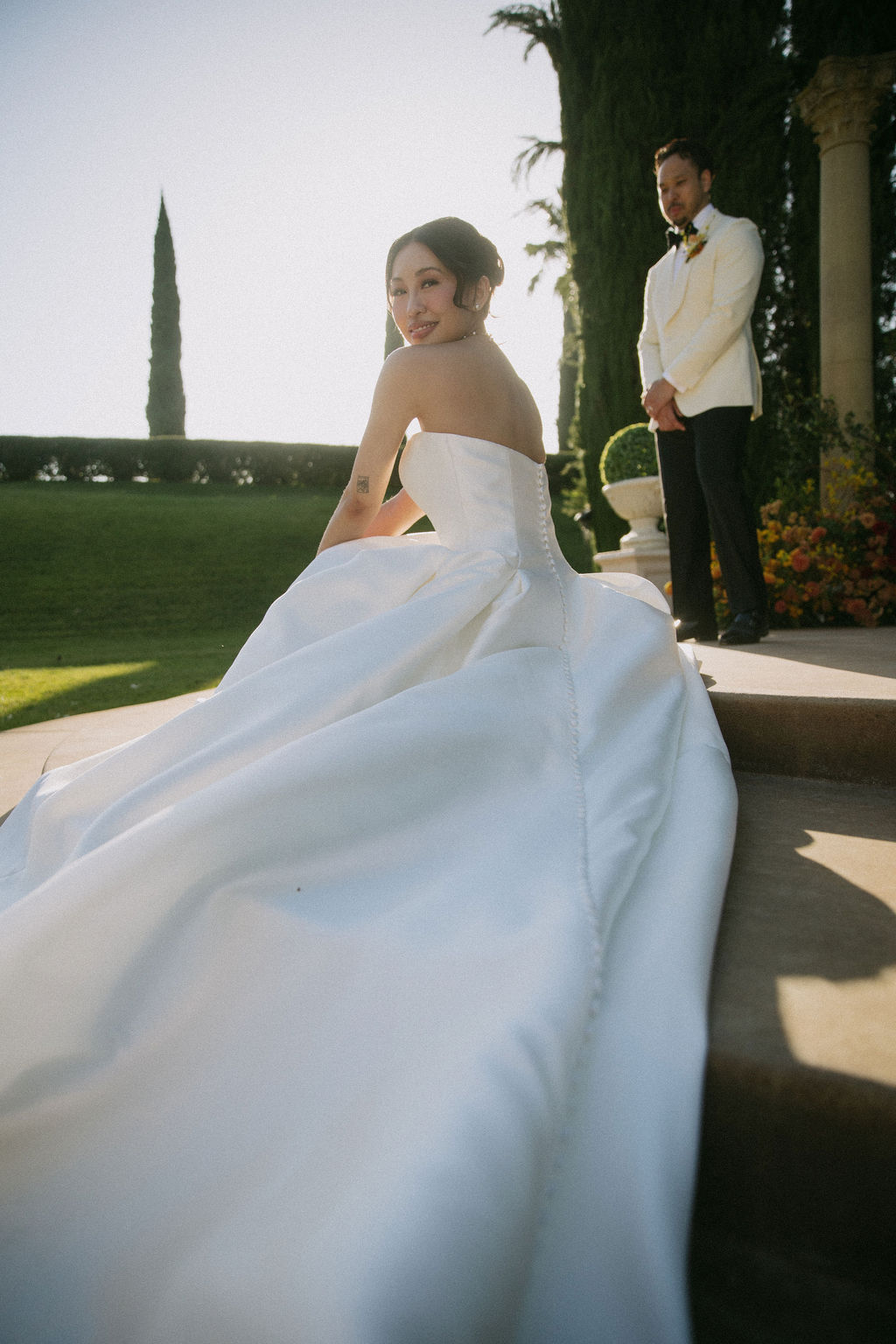 A bride in her wedding dress