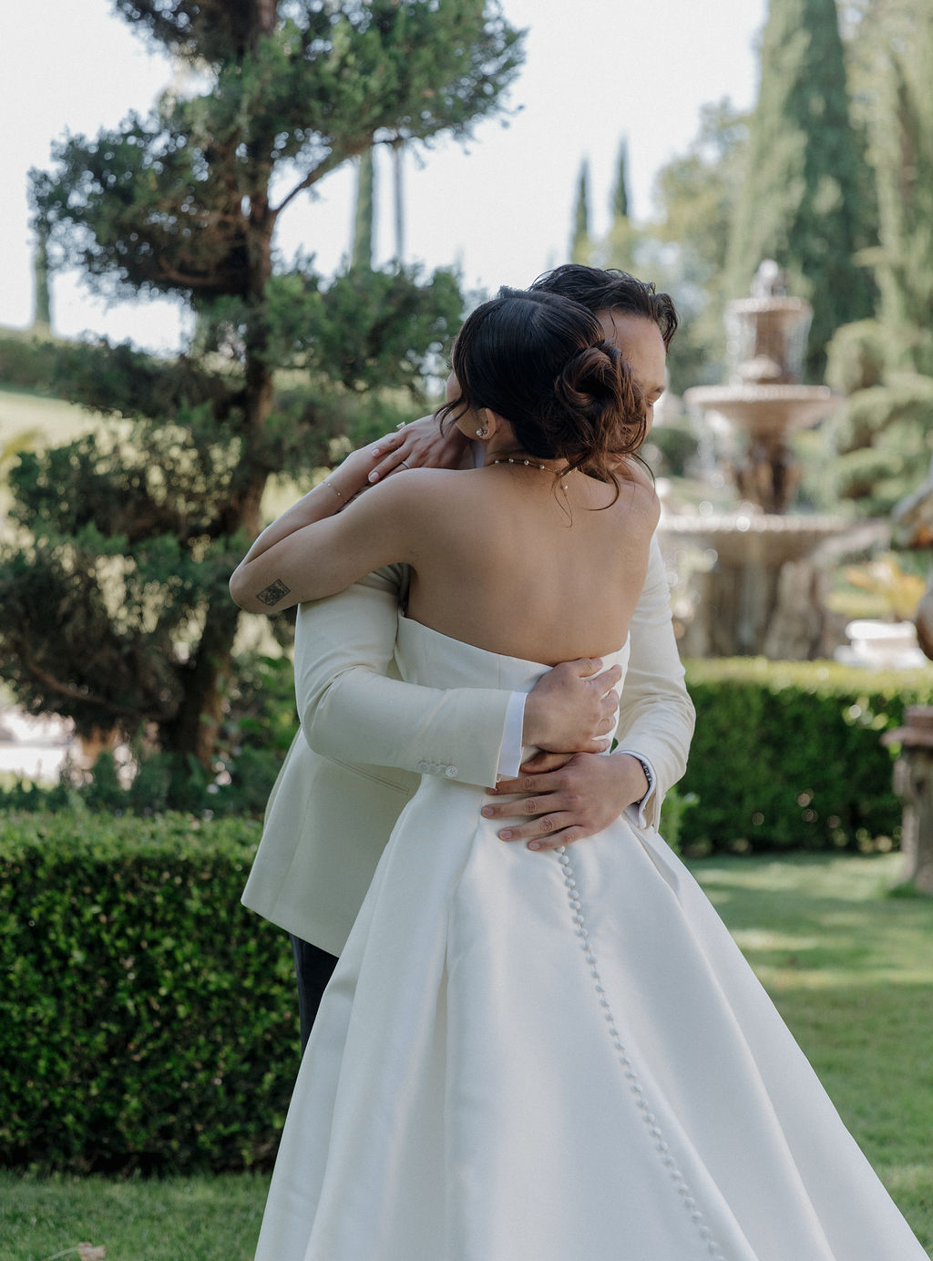 A bride and groom during their first look
