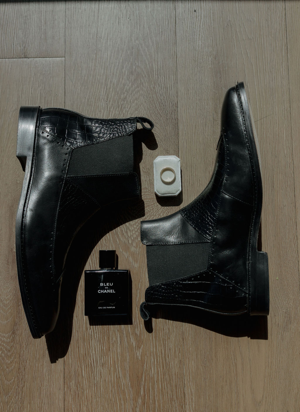 Groom details flat lay photo