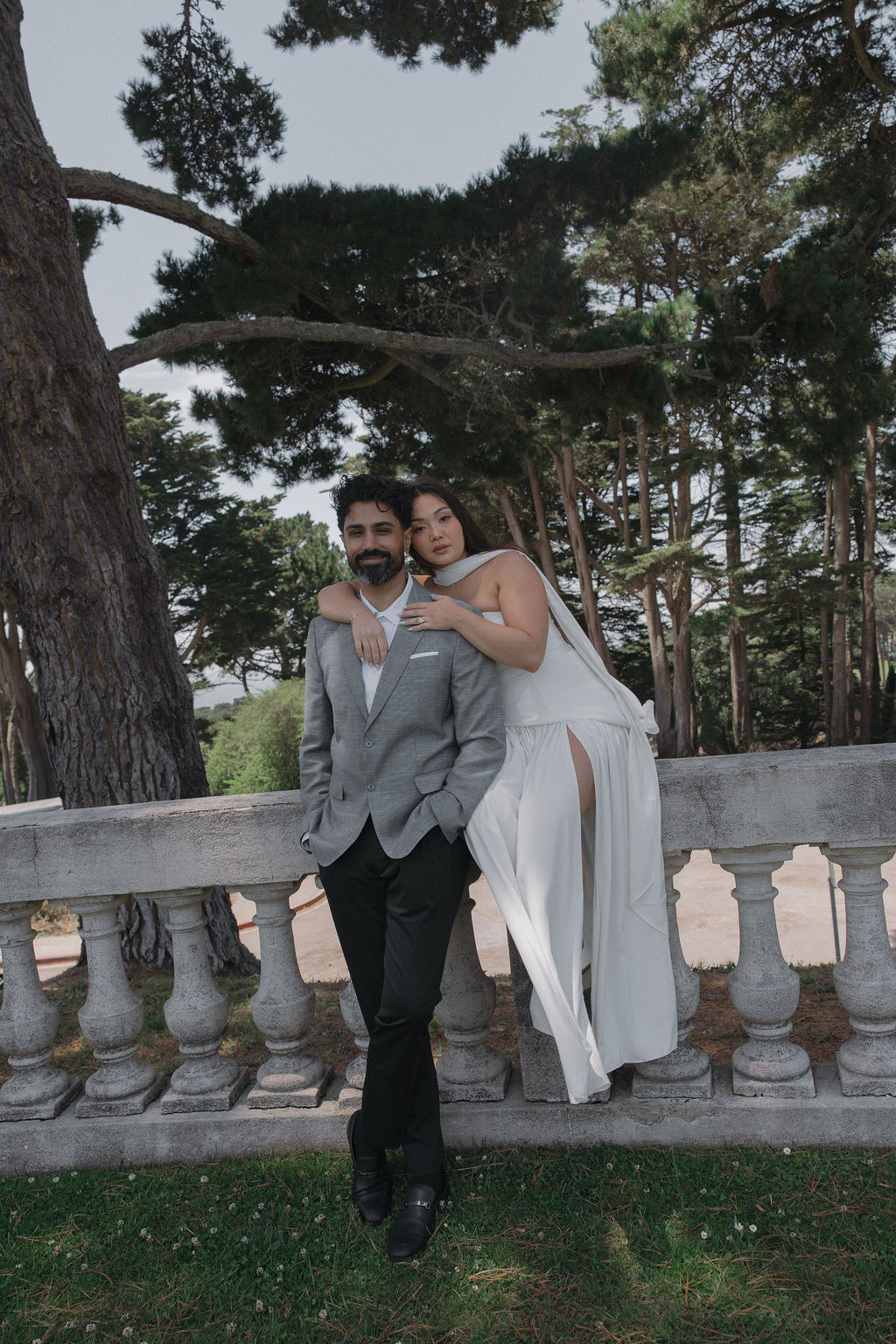 A couple at taking luxury engagement photos in San Francisco