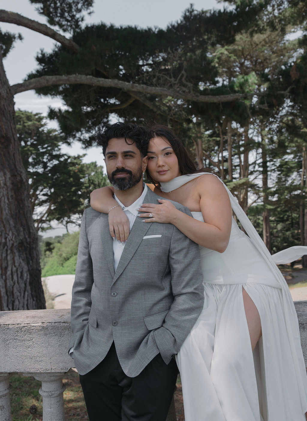 A couple at taking luxury engagement photos in San Francisco