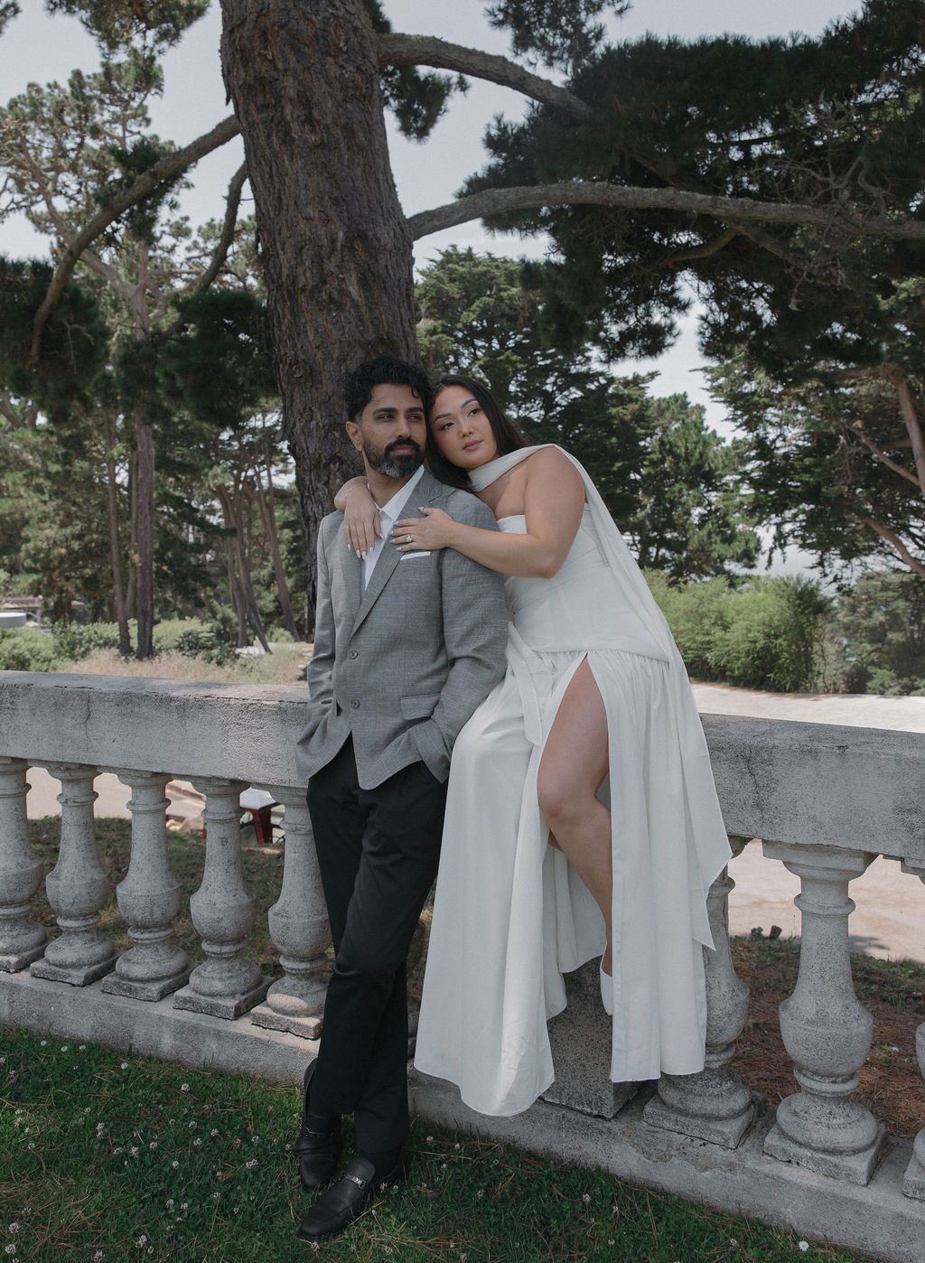 A couple at taking luxury engagement photos in San Francisco