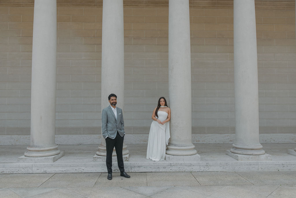 A couple taking luxury engagement photos at Legion of Honor